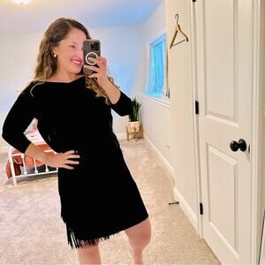 Vintage Black 1940s Handmade Flapper Frill Mini Dress XS